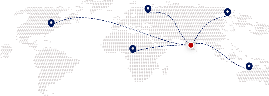 World map showing Vishwa Corporation's export routes for engineering materials and precision components from India